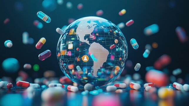 Global Pharmaceutical Industry Concept with Capsules and Globe