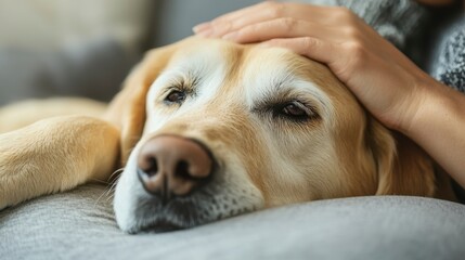 Calm and Relaxed Dog Enjoying Affection from Owner at Home