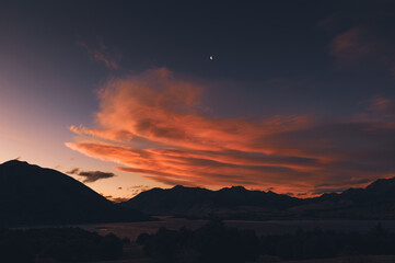 Sunset in Jason's Clearing, Wanaka Lake, New Zealand	