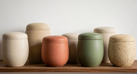 Different colors biodegradable cremation urns made from natural materials  