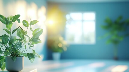 Bright and Airy Indoor Space with Green Plant and Sunlight