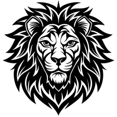 Fototapeta premium Stylized black and white lion head with a majestic mane