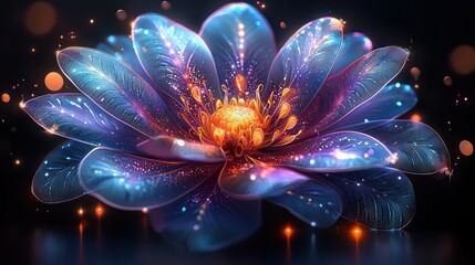 Glowing, translucent flower with vibrant colors