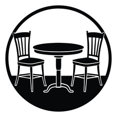 A round wooden table with two chairs silhouette, simple and cozy, perfect for intimate conversations or casual meals, highlighting classic furniture shapes in elegant shadow form.
