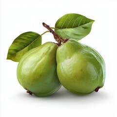 two smooth cartoon guavas on the cover of an advertisement white background, close-up, vector graphics, abstract fruit concept