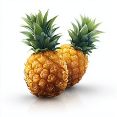 two smooth cartoon pineapples on the cover of an advertisement white background, close-up, vector graphics, abstract fruit concept