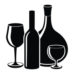 Silhouette of wine glasses and a bottle exudes elegance and celebration, perfect for romantic evenings, festive toasts, or classic wine-themed designs.
