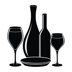 Silhouette of wine glasses and a bottle exudes elegance and celebration, perfect for romantic evenings, festive toasts, or classic wine-themed designs.
