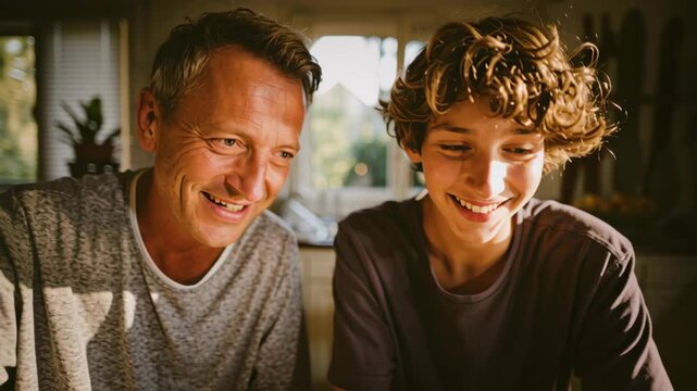 Father Teaching His Son Financial Literacy with a Laptop at Home