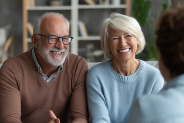 Financial Happy Mature Couple Meeting Advisor for Investments