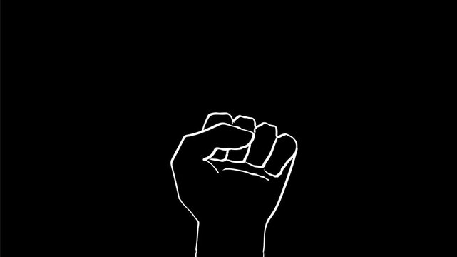 2d Animation cartoon character drawing of a human hand open and close on white, black and green screen in 4k ultra-high-definition.