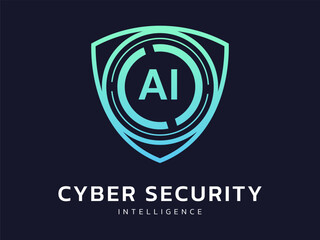 Cyber security intelligence with AI Technology analysis circle movement protection shield vector logo design concept. Abstract shield security icon logotype symbol for ID protection, privacy, ui, data