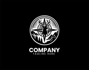 Fototapeta premium Rugged Mountain Compass Wildlife Adventure Exploration Vector Logo Design