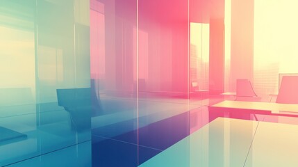 Modern office interior, glass partitions, pastel colors