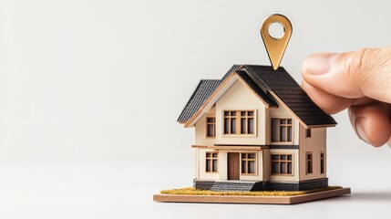 A hand places a location marker on a miniature house model (1)