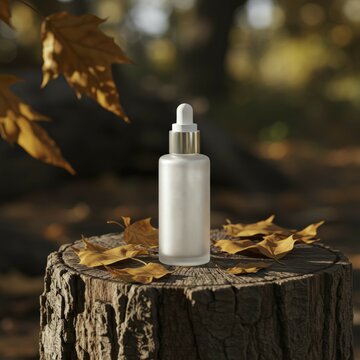 Autumnal Beauty: A Famel Ud? Paris Serum Mockup on a Rustic Stum