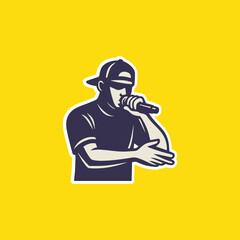 Hip hop rapper man silhouette vector logo with microphone pose, generative ai
