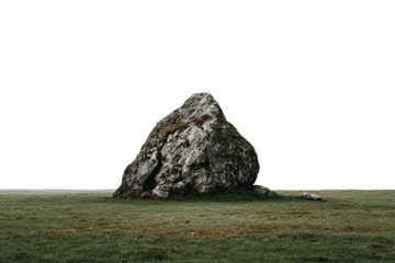 3D Render a large rock in a field with a sheep