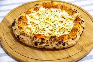The best pizza in the world, chicken pizza with creamy catupiry cheese. Traditional Brazilian pizza