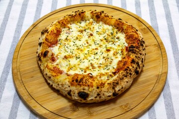 The best pizza in the world, chicken pizza with creamy catupiry cheese. Traditional Brazilian pizza