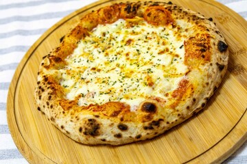 The best pizza in the world, chicken pizza with creamy catupiry cheese. Traditional Brazilian pizza