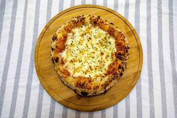 The best pizza in the world, chicken pizza with creamy catupiry cheese. Traditional Brazilian pizza