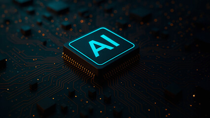 Macro shot of an AI chip integrated into a circuit board
