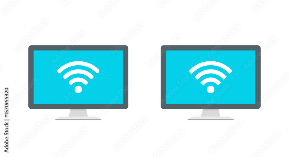 Poster flat computer monitor with wifi icon. internet connection and wireless network symbol