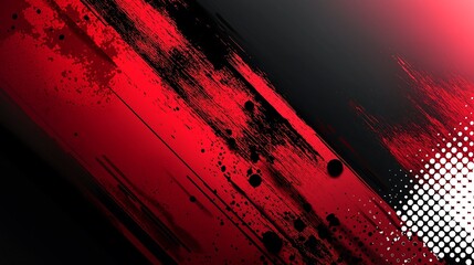 Abstract dark red and black halftone effect background with color bleed and splatter, dramatic grunge vector texture