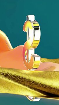 vertical 9:16 A glowing conch shell with a crystalline dollar sign ($) slowly spinning inside, ocean waves made of glittering gold washing underneath, high-def macro fantasy, NFT treasure loop