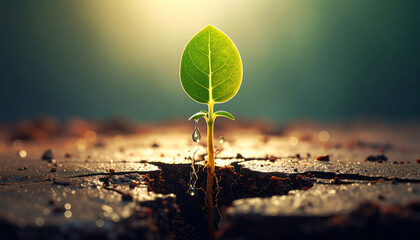 green sprout growing from soil