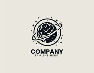 Fototapeta premium Creative Brain Planet Idea Innovation Cosmic Intelligence Vector Logo Design