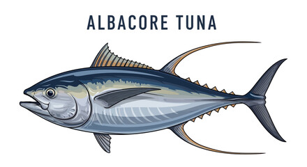 Albacore Tuna Fish with Seafood, Illustration, and Isolated.