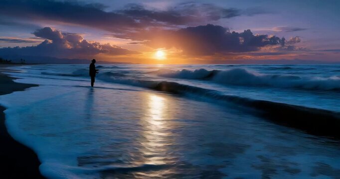 Beach Fishing at Sunset