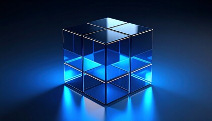 Dark blue cube with glowing blue light