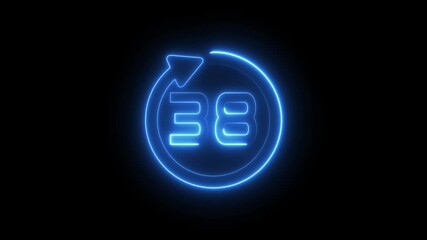 Neon countdown number.  38 hours timer animation.