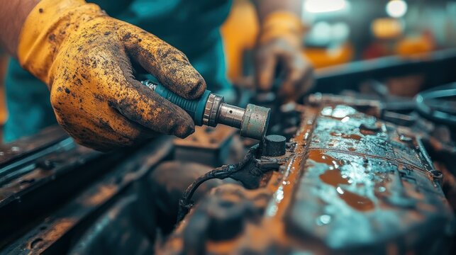 Close-up of mechanic working on car engine - Powered by Adobe