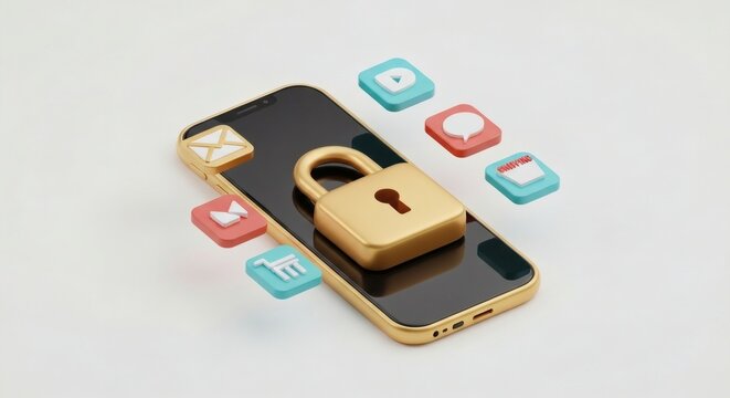 Secure Smartphone with Gold Lock and Social Media Icons