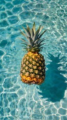 Floating Pineapple in Clear Tropical Water