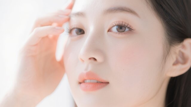 指先で目元に触れる仕草の女性