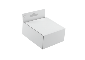 White retail product packaging box with euro hanger Isolated on transparent background mockup 