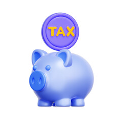 3D icon of a piggy bank with a tax coin For saving for tax payments, tax fund, personal finance for tax, budget for taxes.