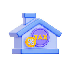 3D icon of a house with a tax and percentage symbol For property tax assessment, real estate tax, housing tax rate, land and building tax.