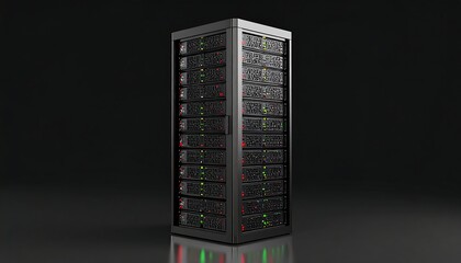 Dark gray server rack with many colored lights
