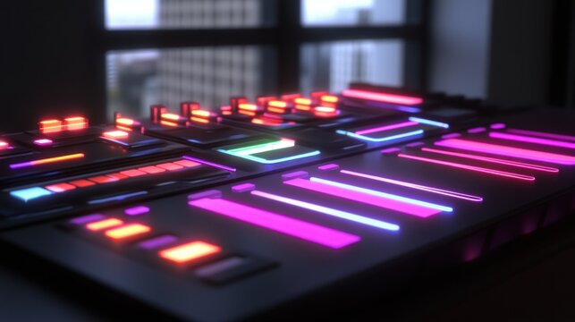 Close-up of vibrant, colorful electronic music controller