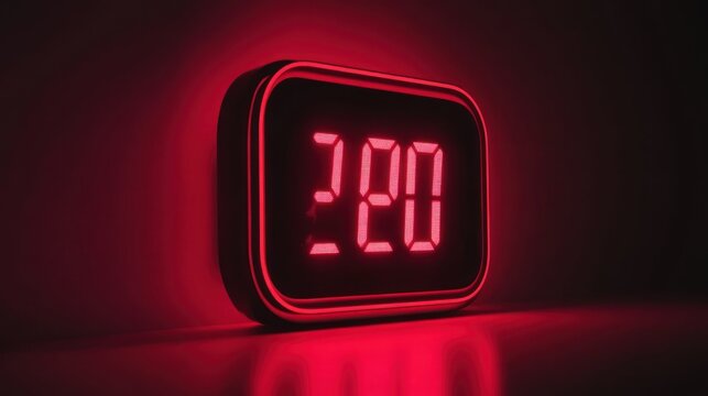 Red digital clock displaying "220" in a glowing, rectangular frame - Powered by Adobe