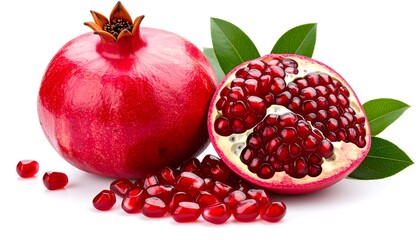 Pomegranate Still Life Showing Seeds and Fruit on White
