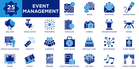 event management, event, business, presentation, conference, seminar icon set. Outline icons collection. Simple vector illustration