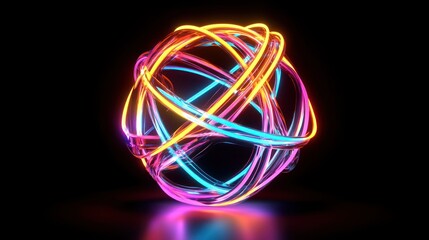 Abstract neon sphere of intertwined glowing lines in vibrant colors