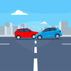 City Street Car Collision: Flat Vector Illustration